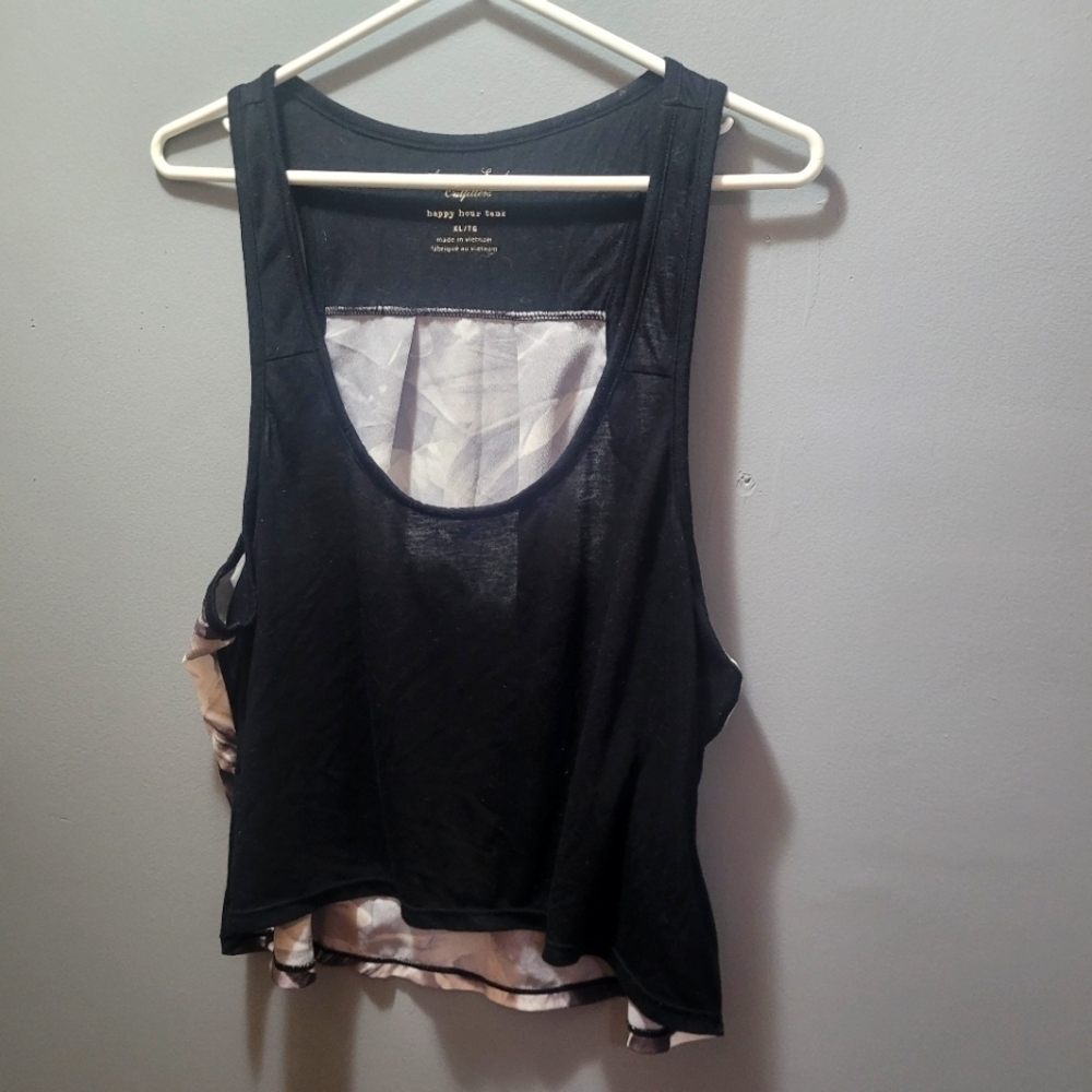 American Eagle Black Scoop Neck Floral Backing Tank Top Size XL